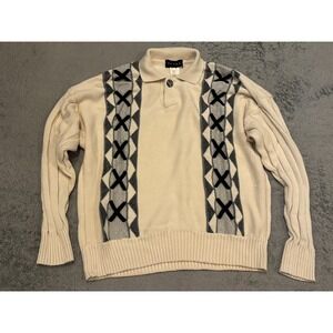 Falke Pullover Sweater Mens 52 (L) Cotton 1/4 Zip Knit High Neck Cream Pullover